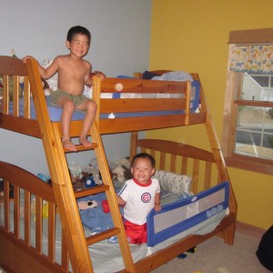 Alex and Michael becoming roommates with their bunk-bed. 