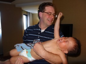 Actually Max was being goofy when Dad was changing his diaper. 